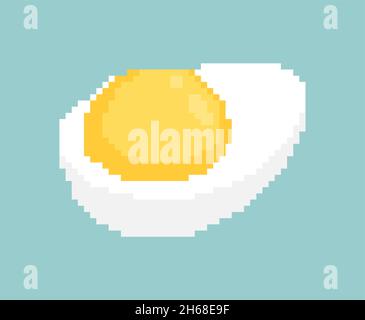 Boiled egg pixel art. Half an egg 8 bit. pixelated food vector illustration Stock Vector