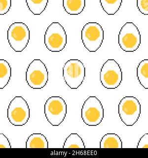 Boiled egg pixel art pattern seamless. Half an egg 8 bit background. pixelated food vector texture Stock Vector