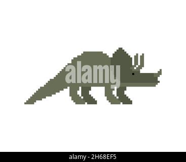 Triceratops pixel art dinosaur. pixelated Ancient animal. 8bit Dino prehistoric monster. Beast is Jurassic period Stock Vector