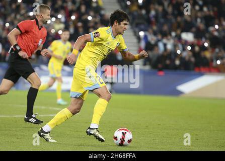 Aleksandr Marochkin of Kazakhstan during the FIFA World Cup 2022, Qualifiers Group D football match between France and Kazakhstan on November 13, 2021 at Parc des Princes, Paris, France - Photo: Jean Catuffe/DPPI/LiveMedia Stock Photo