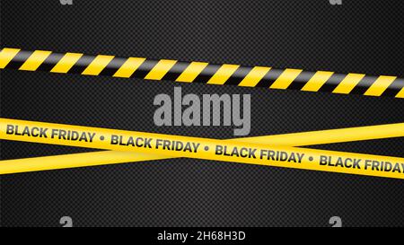 Black Friday warning tapes, ribbobs. Template for black Friday sale. Background with danger tapes, police ribbon sign variation. Vector illustration. Stock Vector