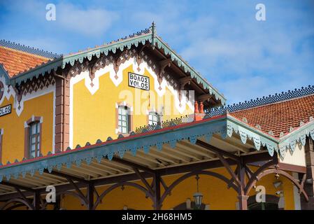 Volos Greece, beautiful old train station. beautiful building of Volos railway station in Thessaly, Greece Stock Photo