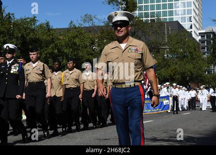 Orlando, United States. 13th Nov, 2021. Members of the Navy Junior ROTC march in a Veterans Day parade in Orlando, Florida. (Photo by Paul Hennessy/SOPA Images/Sipa USA) Credit: Sipa USA/Alamy Live News Stock Photo