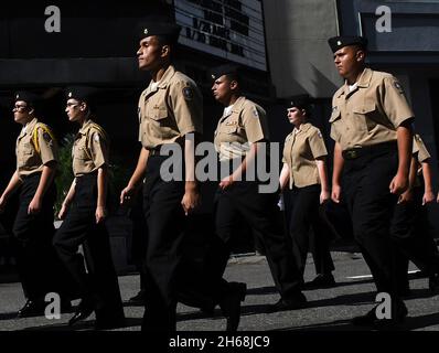 Orlando, United States. 13th Nov, 2021. Members of the Navy Junior ROTC march in a Veterans Day parade in Orlando, Florida. (Photo by Paul Hennessy/SOPA Images/Sipa USA) Credit: Sipa USA/Alamy Live News Stock Photo