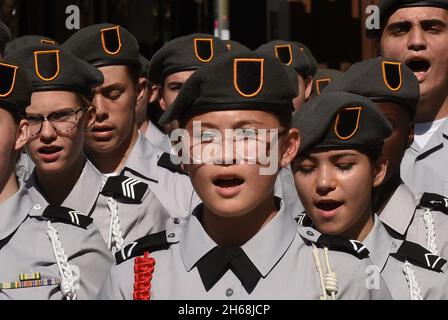 Orlando, United States. 13th Nov, 2021. Members of the Air Force Junior ROTC march in a Veterans Day parade in Orlando, Florida. (Photo by Paul Hennessy/SOPA Images/Sipa USA) Credit: Sipa USA/Alamy Live News Stock Photo