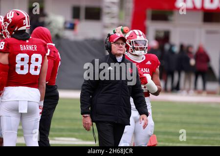 Indiana University Coach Tom Allen reacts after officials didn’t call a ...