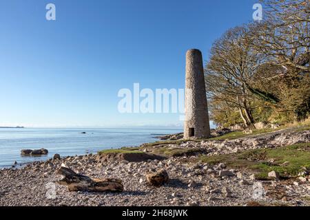 Copper Smelting Mill Chimney at Jenny Brown's Point, Morecambe Bay Silverdale, Lancashire, England, UK Stock Photo