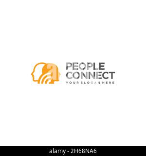 Flat PEOPLE CONNECT people silhouette logo design Stock Vector