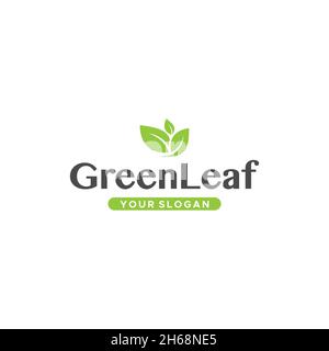 minimalist GreenLeaf leaves plants logo design Stock Vector