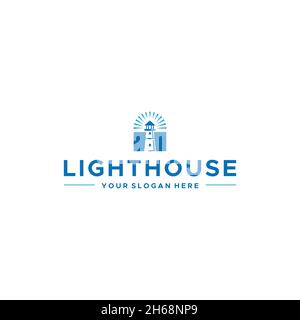 flat LIGHTHOUSE mercusuar building logo design Stock Vector