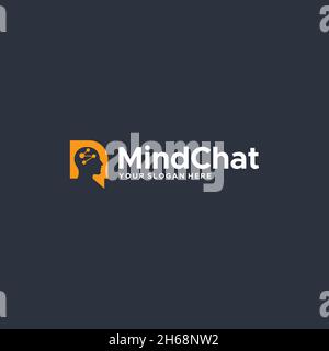 Flat MindChat brain people silhouette logo design Stock Vector