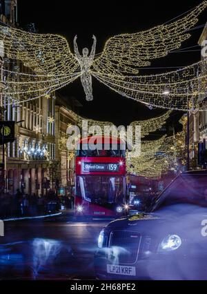 A London bus on Regent Street in London during the festive season of 2021 Stock Photo