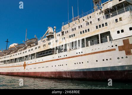 The hospital ship in sunny weather in Sevastopolskoy Bay. Stock Photo