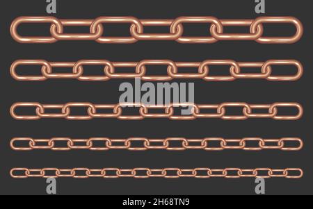 Collection of rose gold metal chains on dark background Stock Vector