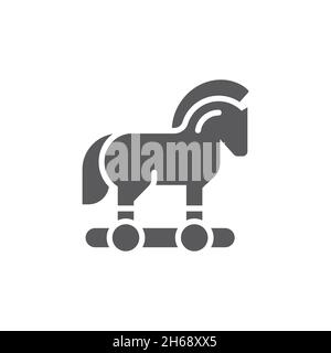 horse, trojan, attack, malware, software, computer, virus, toy, wooden, wheel, wheels, silhouette, domestic, isolated, illustration, symbol, animal, i Stock Vector