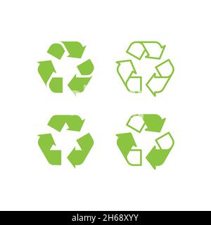 Recycled arrow green vector icon set. Recycle, biodegradable triangle and circle cycle symbol. Stock Vector