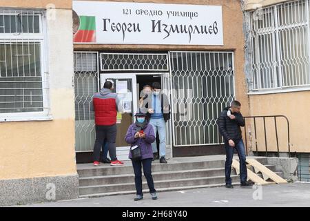 Polls are opening for voting for Bulgaria's third parliamentary election this year and 2 in 1 elections for President in Sofia, Bulgaria on NOV 14, 20 Stock Photo