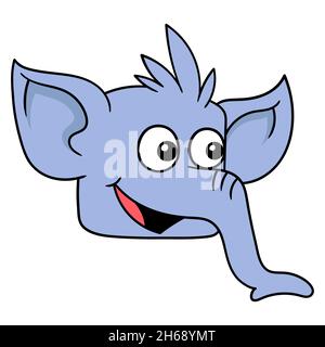 elephant head long trunk with happy smiling face, vector illustration carton emoticon. doodle icon drawing Stock Vector