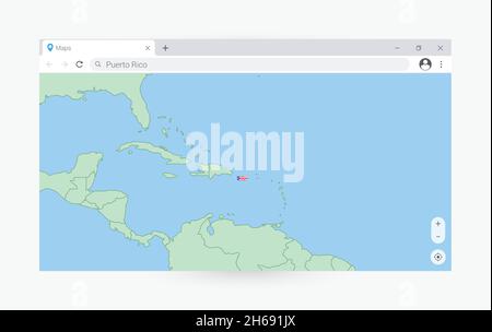 Browser window with map of Puerto Rico, searching  Puerto Rico in internet. Modern browser window template. Stock Vector