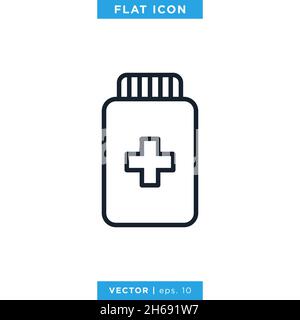 Medicine bottle icon vector stock illustration design template. Stock Vector