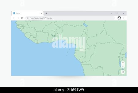 Browser window with map of Sao Tome and Principe, searching  Sao Tome and Principe in internet. Modern browser window template. Stock Vector