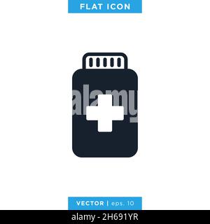 Medicine bottle icon vector stock illustration design template. Stock Vector