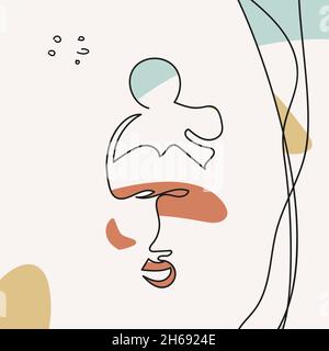 Face with vitiligo with abstract shapes in line art style are isolated. Stock Vector