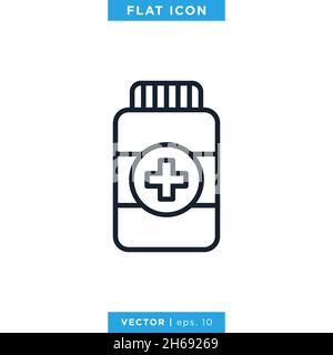Medicine bottle icon vector stock illustration design template. Stock Vector