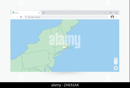 Browser window with map of Rhode Island, searching  Rhode Island in internet. Modern browser window template. Stock Vector