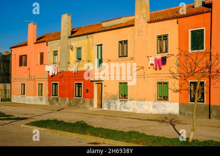 Clothes hung out to dry in the sun, Pellestrina island, Venetian lagoon, Italy Stock Photo