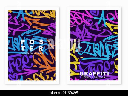 multicolored graffiti background with marker letters, bright colored lettering tags Stock Vector