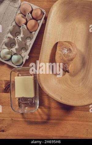 Morning breakfast on wooden table Stock Photo