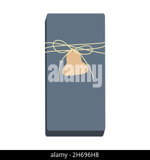 Gift box with tag in bell shape. Design for greeting card, banner, poster. Vector illustration. Stock Vector