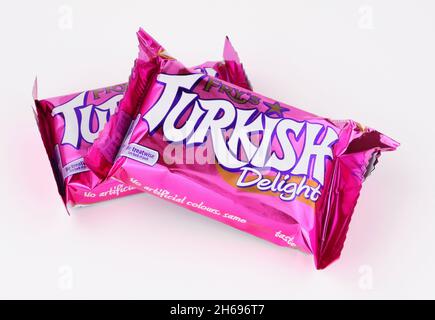 Fry's Turkish Delight milk chocolate bars manufactured by Cadbury, originally launched in the United Kingdom by J S Fry and sons in1914 Stock Photo