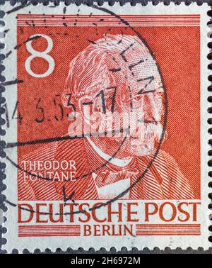 GERMANY, Berlin - CIRCA 1953: a postage stamp from Germany, Berlin showing Men from the history of Berlin: Theodor Fontane Stock Photo