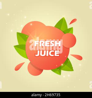 Juice fresh fruit label icon. Peach concept. Design sticker. Vector illustration Stock Vector
