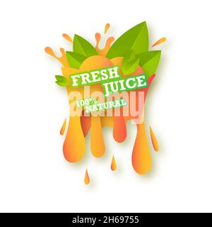 Juice fresh fruit blot. Orange label. Icon concept. Design sticker. Vector illustration. Stock Vector
