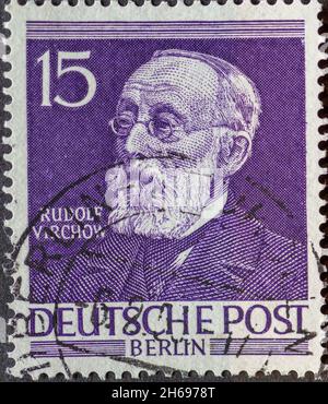 GERMANY, Berlin - CIRCA 1953: a postage stamp from Germany, Berlin showing Men from the history of Berlin: Rudolf Virchow Stock Photo