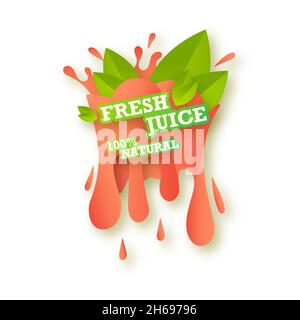 Juice fresh fruit label icon. Peach concept. Design sticker. Vector illustration Stock Vector