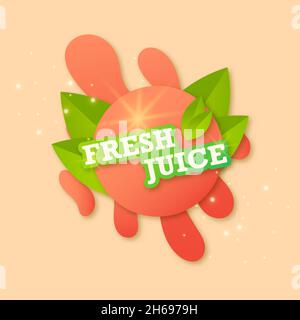 Juice fresh fruit label icon. Peach concept. Design sticker. Vector illustration Stock Vector