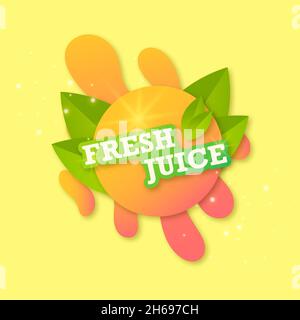 Juice fresh fruit blot. Orange label. Icon concept. Design sticker. Vector illustration. Stock Vector