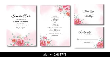 Floral elegant set of beautiful wedding invitation cards Vector illustration template Stock Vector