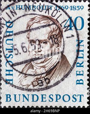 GERMANY, Berlin - CIRCA 1959: a postage stamp from Germany, Berlin showing men from the history of Berlin (II) Alexander von Humboldt (1769–1859) Stock Photo