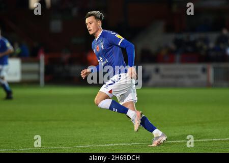 EXETER, GBR. NOV 13TH Oldham Athletic's Jamie Hopcutt during the Sky Bet League 2 match between Exeter City and Oldham Athletic at St James' Park, Exeter on Saturday 13th November 2021. (Credit: Eddie Garvey | MI News) Stock Photo