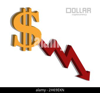 Dollar and chart, currency decline, money icon vector Stock Vector