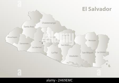 El Salvador map, administrative division, separates regions and names individual, card paper 3D natural vector Stock Vector