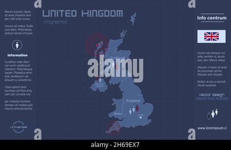 United Kingdom map, separate regions with names, infographics blue flat design vector Stock Vector