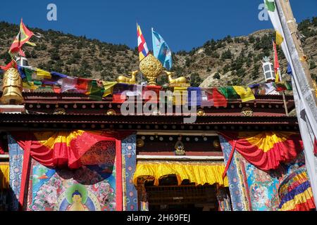 Marpha Buddhist monastery in Marpha, Mustang District, Nepal. Stock Photo