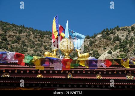 Marpha Buddhist monastery in Marpha, Mustang District, Nepal. Stock Photo