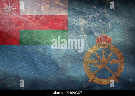 Top view retro of Air Force Ensign of Oman , with grunge texture. Oman  patriotic and travel concept. no flagpole. Plane design, layout. Flag backgrou Stock Photo